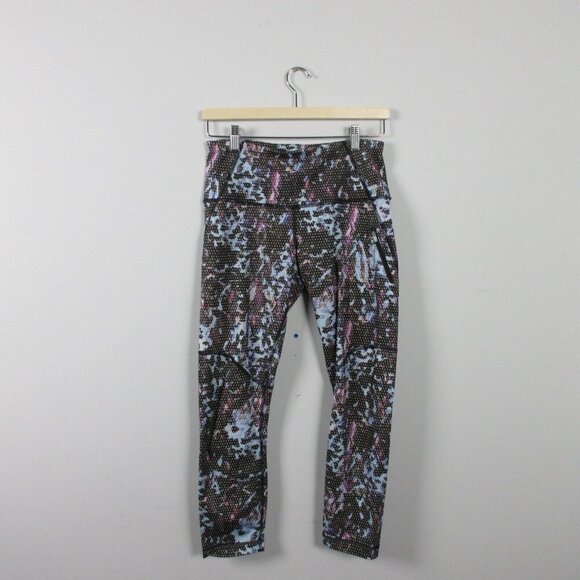 Lululemon Leggings Women 4 Floral Tranquil Blue All Sport Crop Zip Pocket 202 - Picture 1 of 10